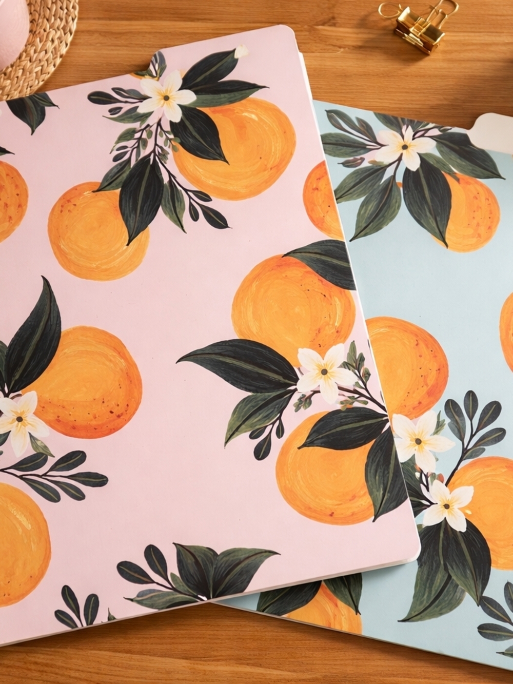 Floral Orange Fruit Folders  - Set Of 12